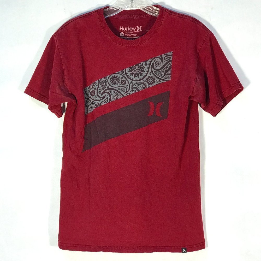 Hurley Small Bandana PatternTee Short Sleeve Maroon T Shirt - Picture 1 of 6